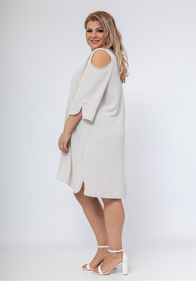 Tunic-Jurk stip BEIGE