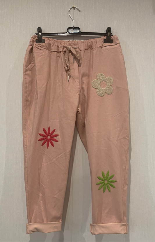 Broek Mona bloemen ROZE